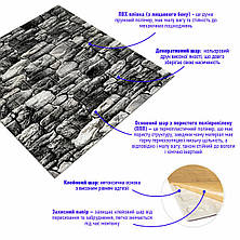 Панель декоративна 3D самоклейка, під чорний камінь Катеринославський 700х770х5мм (040)., фото 2