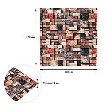Декоративна 3D панель самоклейка під цеглу Кольорова мозаїка 700х770х4мм (350)., фото 3