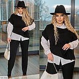 Стильний діловий костюм-трійка батал: сорочка + прямі штани + асиметрична кофта (р.48-62). Арт-3461/34, фото 2