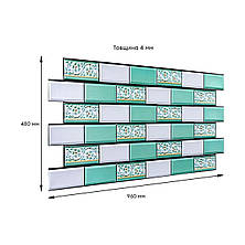 Декоративна ПВХ панель цегла зелений орнамент 960х480х4мм. №1429., фото 3