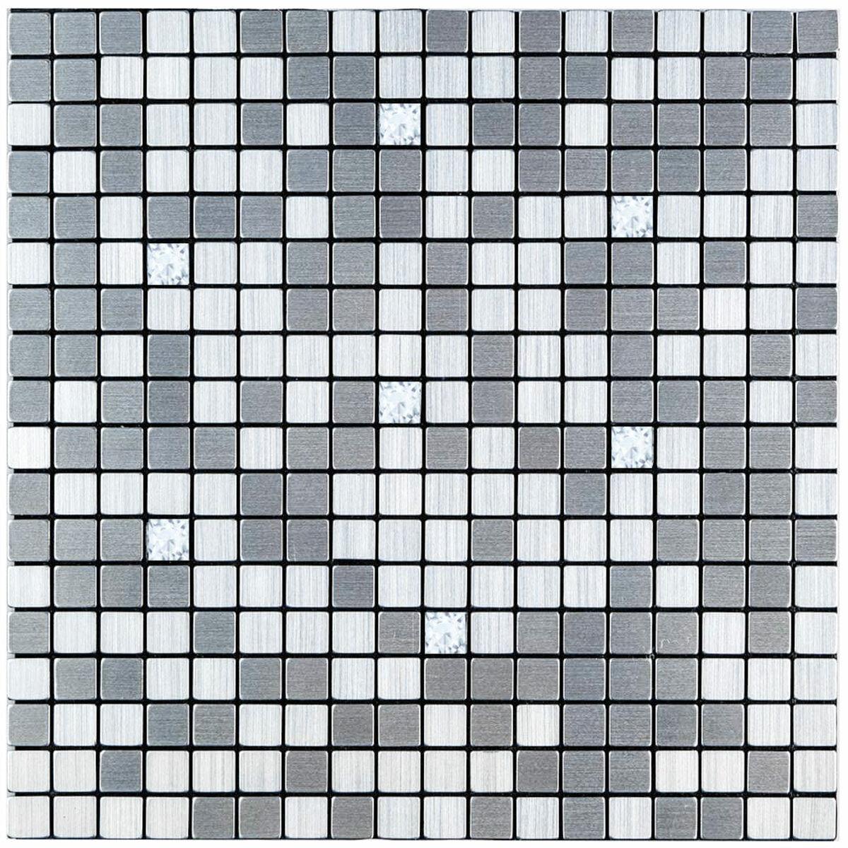 Самоклеюча алюмінієва плитка срібна мозаїка зі стразами 300х300х3мм. №1824 (D).