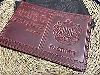 Патриотическая женская обложка на паспорт Украины красного цвета ST Leather