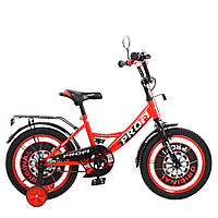 Детский велосипед Original boy двухколесный PROF1 16" Y1646 красно-черный дополнительные колеса