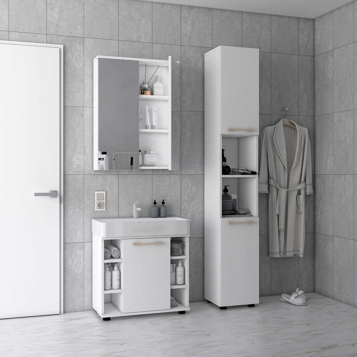 Комплект для ванної кімнати Doros Міра Білий ДСП 84х33х183.5 (41510133)