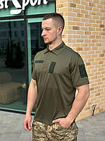 Однотонное поло олива под шевроны для ЗСУ cool max, Мужская военная футболка 48