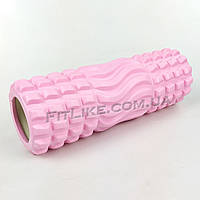 Валик масажний 33х11 см Ribbed Wave ролик із рельєфною поверхнею для масажу спини, м'язів, тіла, ніг Рожевий