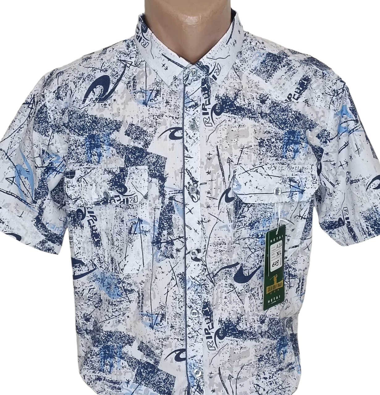 Бавовняна чоловіча теніска Hetai vk-0603 класична біла у візерунок, стильна чоловіча сорочка 100% бавовна