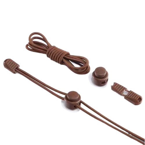 Шнурки гумові довгі 120см коричневі з фіксатором для взуття. Шнурки еластичні круглі для кросівок, фото 1