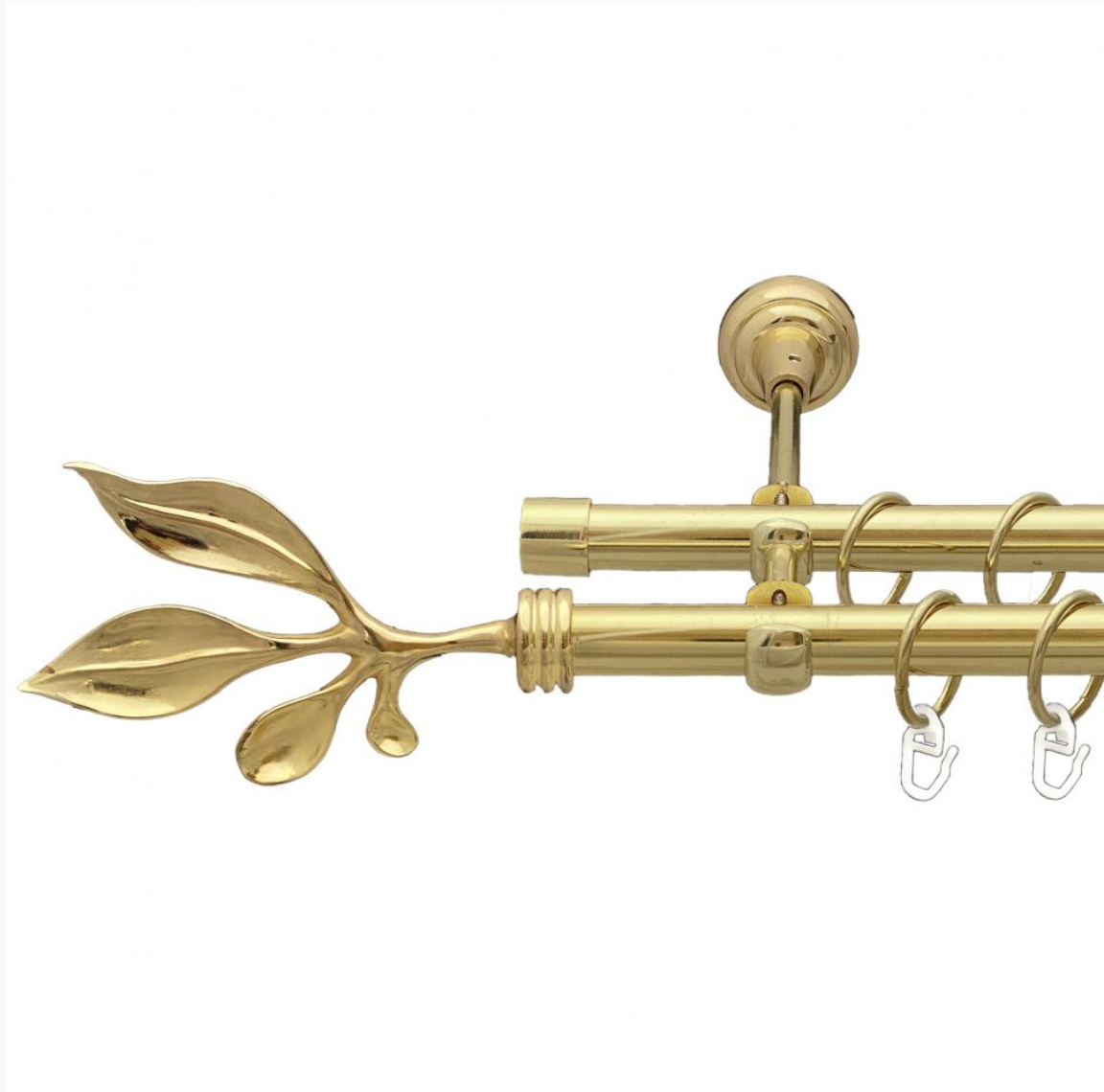 Карниз кований для штор подвійний золото Баваро 16мм діаметр гладка комплект, фото 1