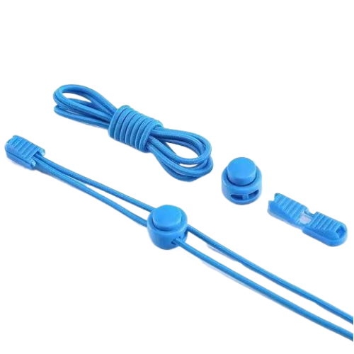 Шнурки взуттєві нейлонові без блакитних зав'язок. Гумові шнурки еластичні з фіксатором для кросівок, фото 1