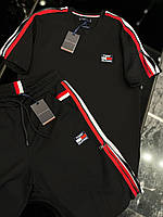 "S M" Tommy Hilfiger Premium черный мужской летний комплект костюм шорты и футболка Томми Хилфигер