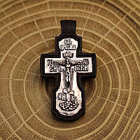 Крест из черного дерева и серебра мужской с распятием 38*25 мм | Православный крестик на шею