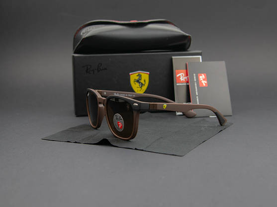 Сонцезахисні окуляри RAY BAN Ferrari поляризаційні UV400 (арт. 8369P) коричневі/матова оправа, фото 3