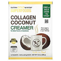 California Gold Nutrition, Superfoods, кокосовые сливки с коллагеном, без подсластителей, 12 пакетиков по 24 г
