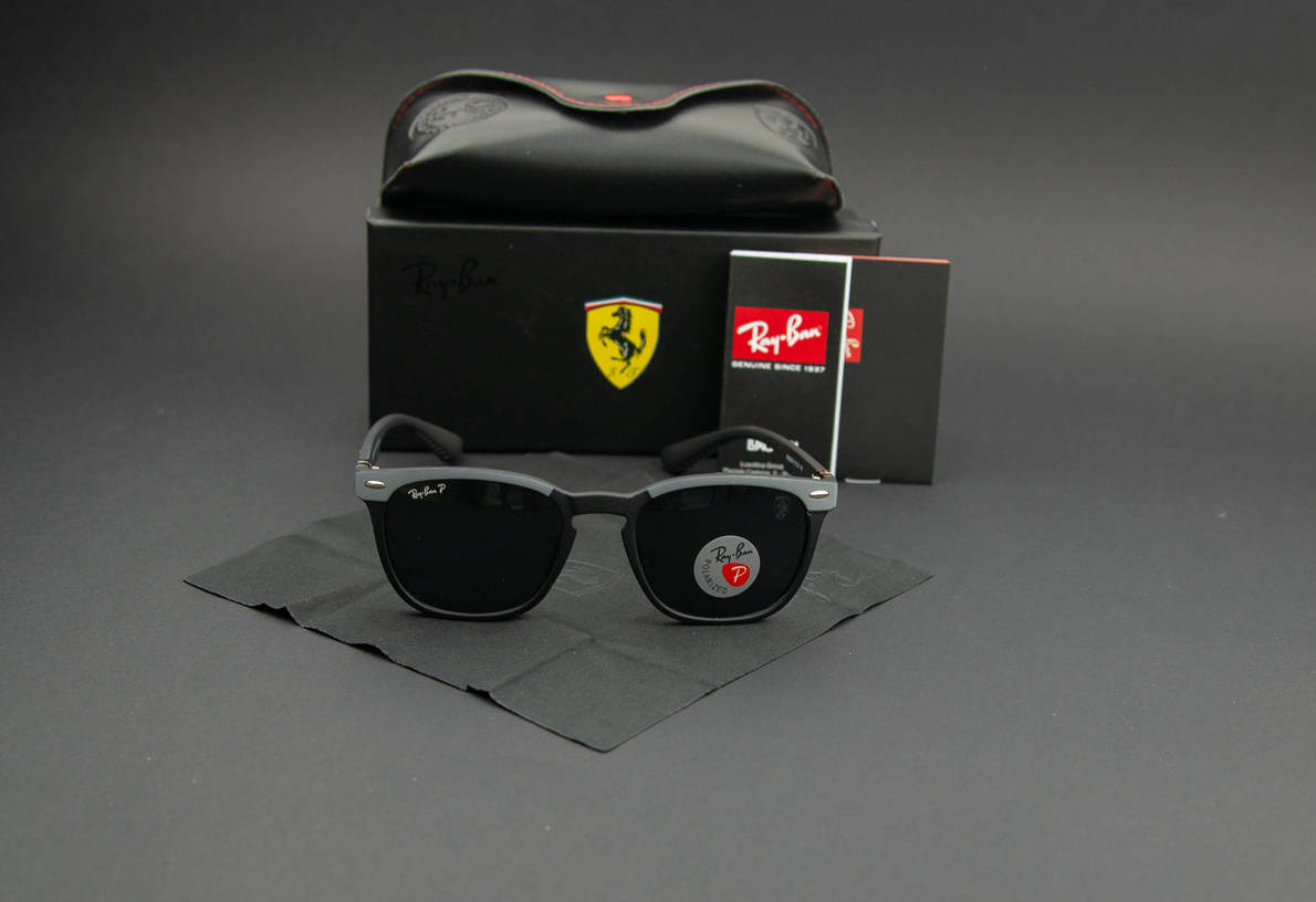 Сонцезахисні окуляри RAY BAN Ferrari поляризаційні UV400 (арт. 8369P) чорні/матова оправа, фото 1