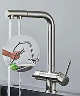 Змішувач для кухні неіржавка сталь з під'єднанням до фільтра з витяжною лійкою FUTURA 917SIU Нержавійка