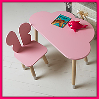 Красивый детский столик универсальный со стульчиком, яркий столик из дерева дошкольный для занятий ребенку Розовый