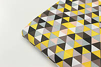 Лоскуток.Ткань хлопковая "Треугольники-мозаика" желтые,коричневые и черные №1038, 70*160 см