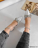 Туфлі жіночі зі стразами срібло