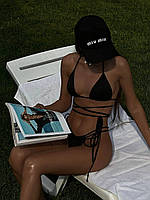 Літній жіночий роздільний купальник на зав'язках (чорний, малиновий, жовтогарячий, графіт) 42-44, 44-46 розміри