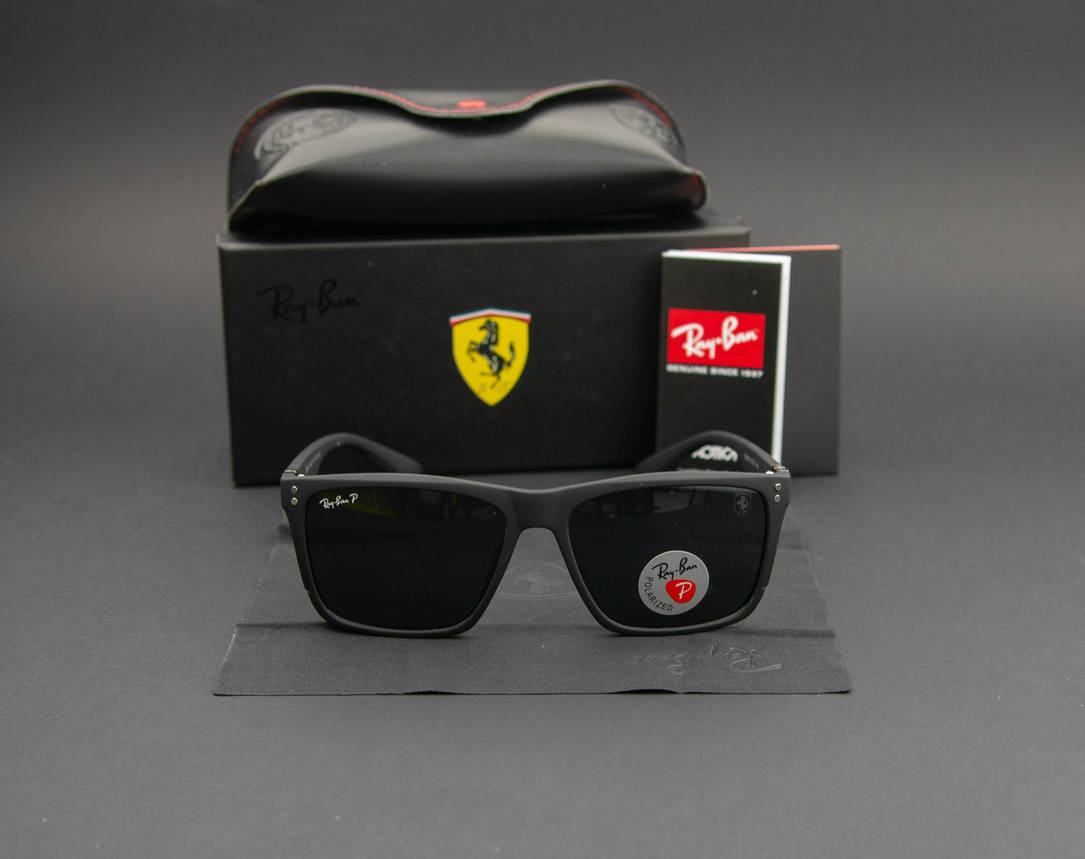Сонцезахисні окуляри RAY BAN Ferrari поляризаційні UV400 (арт. 4612P) чорні/матова оправа, фото 1