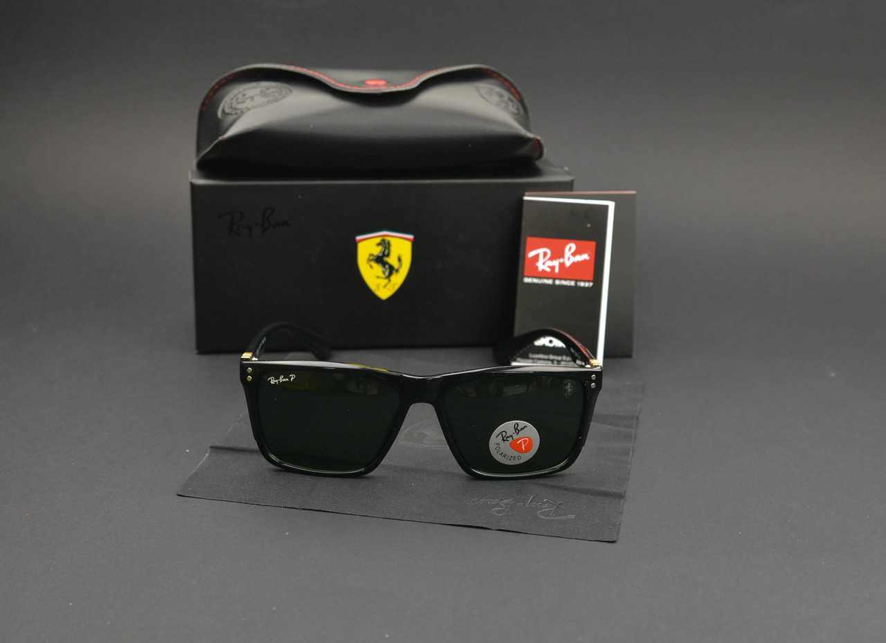Сонцезахисні окуляри RAY BAN Ferrari поляризаційні UV400 (арт. 4612P) чорна глянсова оправа/зелена лінза