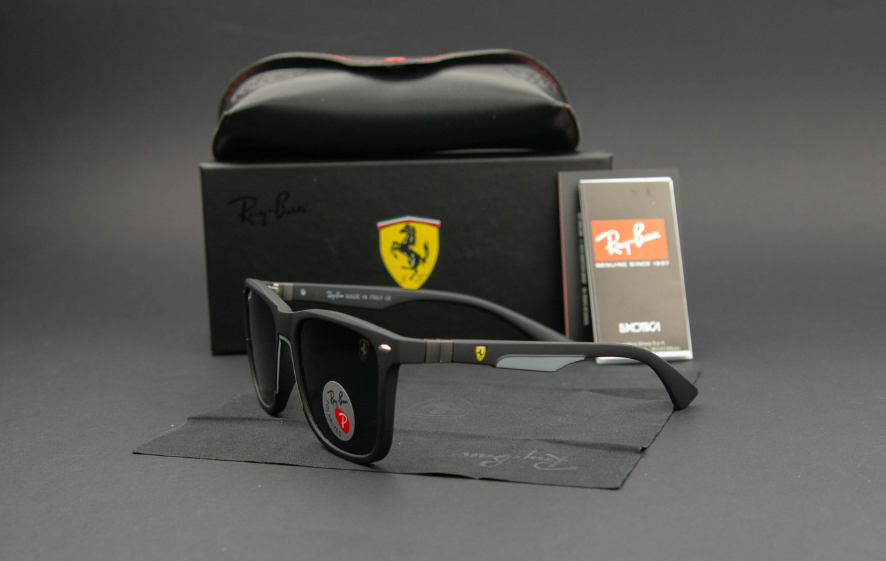 Солнцезащитные очки RAY BAN Ferrari поляризационные UV400 (арт. 8372P) черные матовые - фото 2 - id-p2177946018