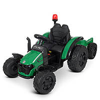 Детский электромобиль Трактор с прицепом M 4573EBLR на радиоуправлении, 2 мотора, кож сиденье, зеленый