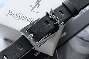 Жіночий ремінь ширина 3.8 см пряжка срібло Yves Saint Laurent чорний