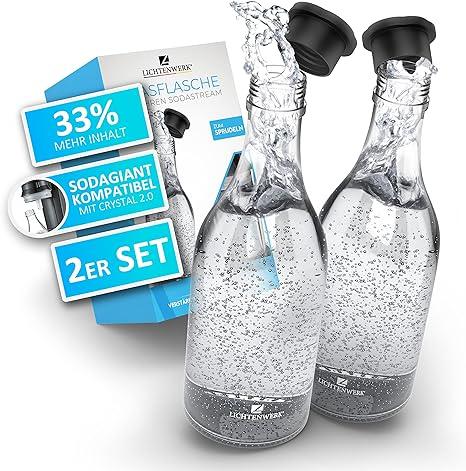 Набір з 2 скляних пляшок преміум-класу для газованої води LICHTENWERK® сумісні з Sodastream Crystal 2.0
