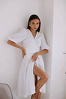 Легке жіноче довге муслінове плаття з розрізом (біле, бузкове, світло-бежеве)