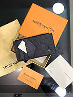 Тримач для карток і монет Louis Vuitton чорний у стилі "Taiga" k263
