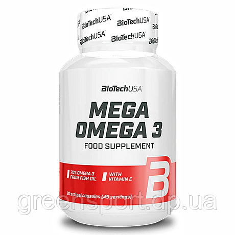 BioTech USA Mega Omega 3, 90 капсул, жирні кислоти, антиоксидант, загальнозміцнювальні