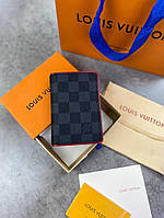 Кардхолдер-книжка Louis Vuitton сіра шашка, червоний k292