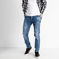 Стильні чоловічі джинси, з потертостями, якісний котон, синього кольору, Туреччина, 28-38