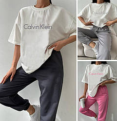 Літній спортивний костюм жіночий Calvin Klein модний легкий із футболкою, сірий, рожевий, графіт