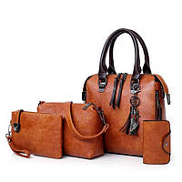 Набор классических женских сумок 4 в 1 с брелком Divina (сумка, клатч, картхолдер, косметичка) Orange