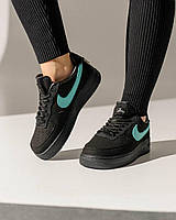 Кроссовки кожаные женские Nike Air Force 1 Low Black Mint черные стильные повседневные кеды найк айр форс