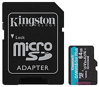 Карта памяти Kingston microSDXC 64GB Canvas Go+ U3 V30 (SDCG3 64GB) + Адаптер (6552769) KP, код: 1859827