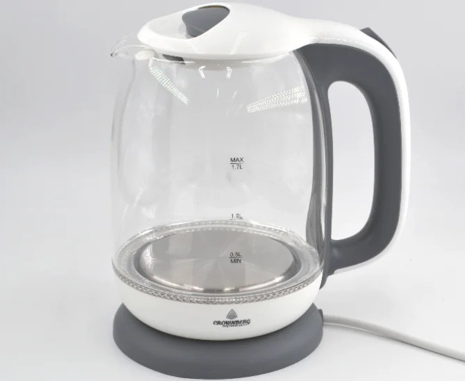 Електричний дисковий скляний чайник Crownberg CB 9121 1800 Вт електричний чайник із підсвіткою