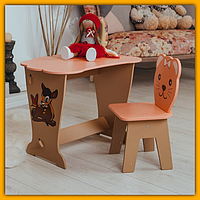 Классический яркий детский столик со стульчиком, детский стол стул с нишами для обучения и творчества малышу Персиковый