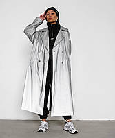 Сірий світловідбивний жіночий плащ-тренч із поясом на підкладці (з кишенями) 42-46 розмір