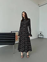 Летнее длинное женское платье в цветочек с завязками по бокам (черное, розовое, голубое, белое)