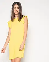 Желтое мини платье с рюшами на рукавах, Софт, Повседневный