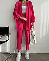 Повседневный базовый женский костюм накидка+ штаны (в расцветках и размерах) американский креп жатка