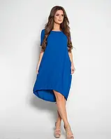 Синее свободное платье с короткими рукавами, Софт, Повседневный
