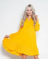Желтое крепдешиновое платье с воланом, Крепдешин, Повседневный