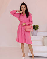 Розовое приталенное платье-рубашка , Софт, Повседневный