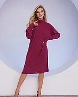 Бордовое ангоровое платье-гольф с разрезом, Ангора, Повседневный