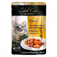 СРОК 19.05.2024!!! Влажный корм для кошек Edel Cat нежные кусочки в желе (курица и утка) 100 г